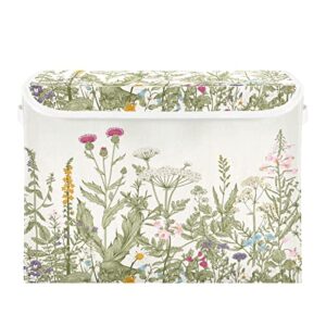 kigai collapsible herbal wildflowers storage basket with lids and handles,storage bins for shelves closet bedroom,office storage