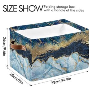 Blue Gold Marble Abstract Modern Square Storage Basket Storage Bins Canvas Storage Organizer Closet Shelf Organizer for Home Office, 2 Pc