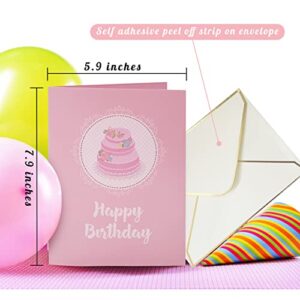 Blowable Candle 3D Birthday Pop Up Card, Musical Birthday Cards with Light, Music and Flower, Pink Cake Card, Blow Out LED Light Candle and Play Happy Birthday Song Greeting Card for Women Wife, Girlfriend, Mom