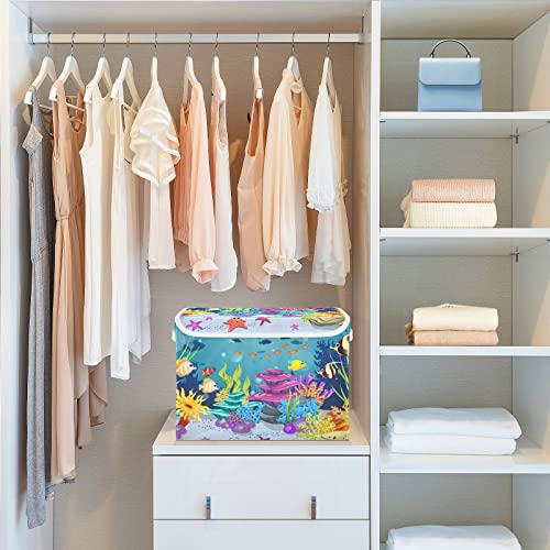 Closet Storage Bins with Lids Storage Basket for Clothes Marine Coral Reefs Photo Organization 12x12x16