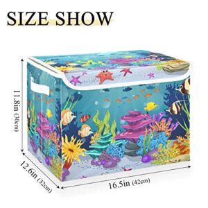 Closet Storage Bins with Lids Storage Basket for Clothes Marine Coral Reefs Photo Organization 12x12x16