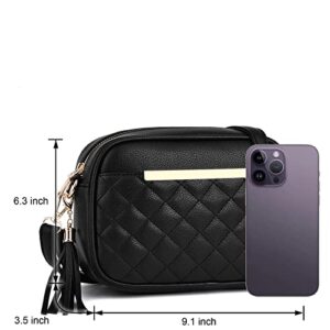 I IHAYNER Cute Little Multiple Pocket Small Crossbody Bag for Women Quilted Shoulder Purse for Teen Girls Lightweight Purse With Tassel Pink