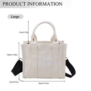 JQAliMOVV Canvas Tote Bag for Women - Medium Travel Tote Bag Purse with Zipper Fashion Shoulder Crossbody Bag Handbag (Beige)