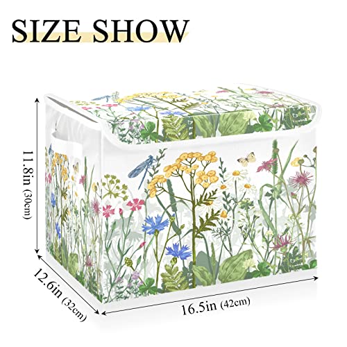 Kigai Collapsible Flowers Flying Insects Storage Basket with Lids and Handles,Storage Bins for Shelves Closet Bedroom,Office Storage