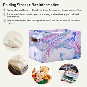 Purple Blue Marble Splash Square Storage Basket Storage Bins Canvas Storage Organizer Closet Shelf Organizer for Home Office, 2 Pc