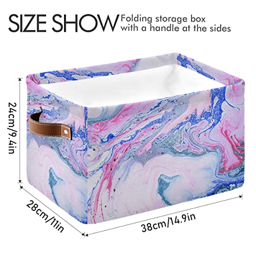 Purple Blue Marble Splash Square Storage Basket Storage Bins Canvas Storage Organizer Closet Shelf Organizer for Home Office, 2 Pc