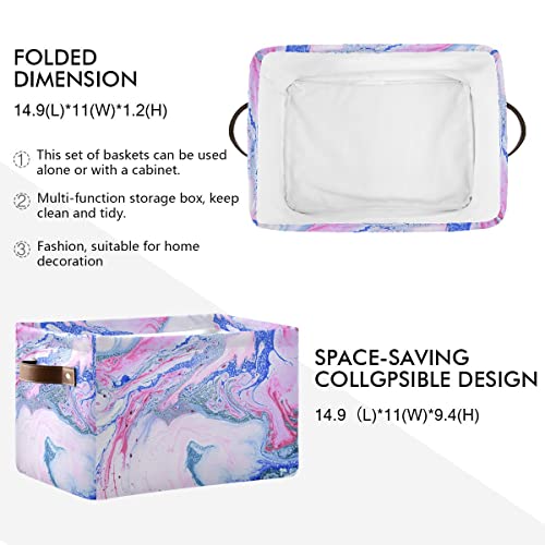 Purple Blue Marble Splash Square Storage Basket Storage Bins Canvas Storage Organizer Closet Shelf Organizer for Home Office, 2 Pc