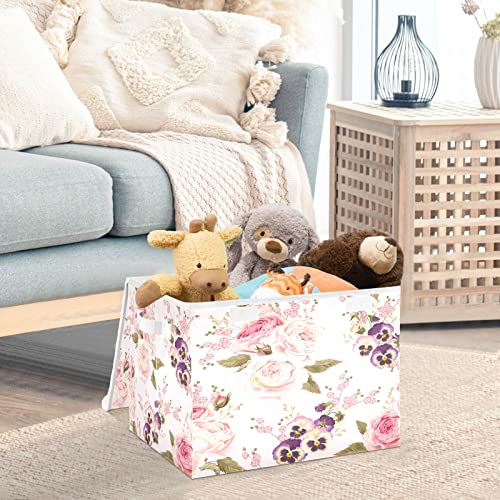 Kigai Collapsible Flowers in Bloom Storage Basket with Lids and Handles,Storage Bins for Shelves Closet Bedroom,Office Storage