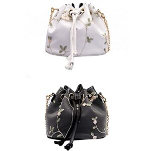 women crossbody bucket bag mini drawstring shoulder bags travel tote handbags casual purse satchels with flower embroidery