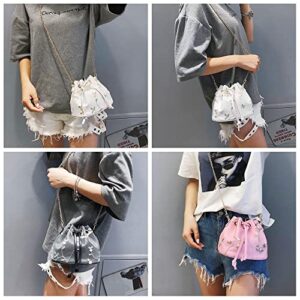 Women Crossbody Bucket Bag Mini Drawstring Shoulder Bags Travel Tote Handbags Casual Purse Satchels with Flower Embroidery