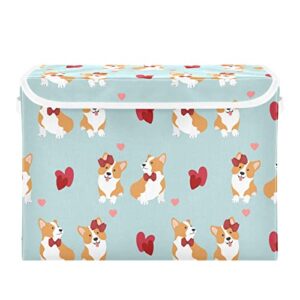 innewgogo corgis dog hearts storage bins with lids for organizing organizer containers with handles oxford cloth storage cube box for living room