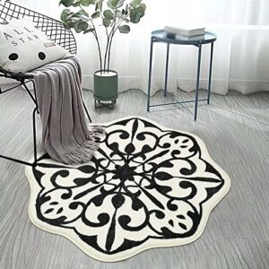 Uphome Snowflake Shaped Boho Rug 3ft Diameter Black Vintage Entryway Rug Cute Non Slip Machine Washable Bathroom Rugs Soft Velvet Floral Aesthetic Throw Rug for Living Room Bedroom Nursery