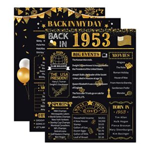 homanga 70th birthday decorations for men, 3 pieces 70th birthday anniversary posters, back in 1953 party decoration supplies, 70th gifts for men and women black gold 8×10 inch