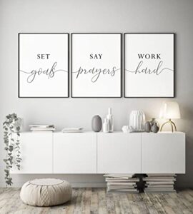 natvva 3 pieces canvas print set goals,say prayers,work hard poster painting inspirational pictures office wall art gifts artwork wall decor for office home decor with inner frame