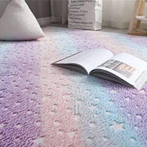 Gefosin Luminous Area Rug Glow in The Dark for Bedroom Living Room, Unique Soft Washable Modern Indoor Rugs for Children Dorm Home Decor, Rainbow Stars 3.3x5.2 Feet