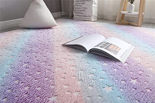 Gefosin Luminous Area Rug Glow in The Dark for Bedroom Living Room, Unique Soft Washable Modern Indoor Rugs for Children Dorm Home Decor, Rainbow Stars 3.3x5.2 Feet