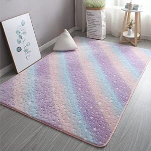 Gefosin Luminous Area Rug Glow in The Dark for Bedroom Living Room, Unique Soft Washable Modern Indoor Rugs for Children Dorm Home Decor, Rainbow Stars 3.3x5.2 Feet