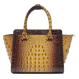 chinllo classy crocodile pattern top-handle bag roomy satchel shoulder bag with detachable long strap (brown)