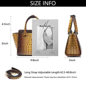 Chinllo Classy Crocodile Pattern Top-Handle Bag Roomy Satchel Shoulder Bag With Detachable Long Strap (Brown)