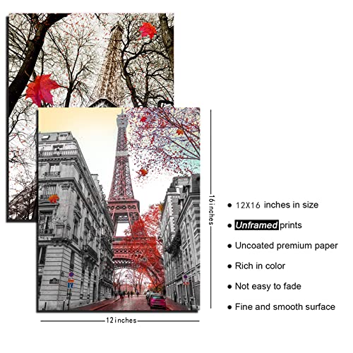 UKZMN 3 Pieces Paris Wall Art Prints, black and white Eiffel Tower Romantic Paris Theme Room Art Poster Decor for Girls Living Room Bedroom Bathroom Kitchen Office Decor, （12 x 16 Inch Unframed）