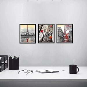 UKZMN 3 Pieces Paris Wall Art Prints, black and white Eiffel Tower Romantic Paris Theme Room Art Poster Decor for Girls Living Room Bedroom Bathroom Kitchen Office Decor, （12 x 16 Inch Unframed）