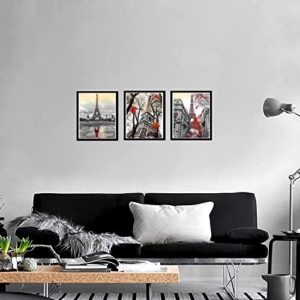 UKZMN 3 Pieces Paris Wall Art Prints, black and white Eiffel Tower Romantic Paris Theme Room Art Poster Decor for Girls Living Room Bedroom Bathroom Kitchen Office Decor, （12 x 16 Inch Unframed）