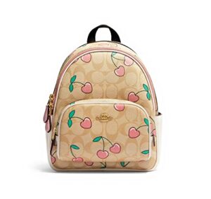 coach women’s mini court backpack (cherry signature – light khaki multi), one size