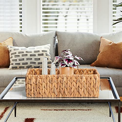 JS HANGER Hand-Woven Storage Baskets, Decorative Water Hyacinth Wicker Baskets for Paper Towel Organizing, 14.9"L x 6.3"W x 4.7"H, 2-Pack