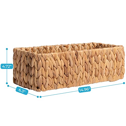 JS HANGER Hand-Woven Storage Baskets, Decorative Water Hyacinth Wicker Baskets for Paper Towel Organizing, 14.9"L x 6.3"W x 4.7"H, 2-Pack