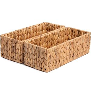 JS HANGER Hand-Woven Storage Baskets, Decorative Water Hyacinth Wicker Baskets for Paper Towel Organizing, 14.9"L x 6.3"W x 4.7"H, 2-Pack
