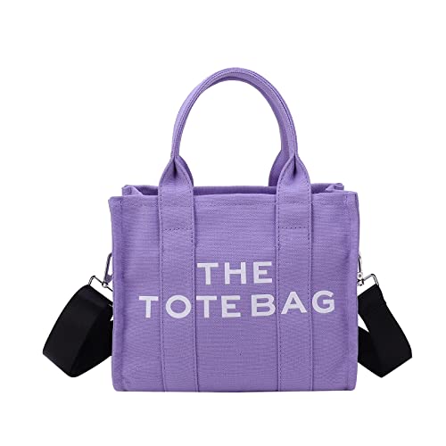 JQAliMOVV Canvas Tote Bag for Women - Medium Travel Tote Bag Purse with Zipper Fashion Shoulder Crossbody Bag Handbag (Purple)