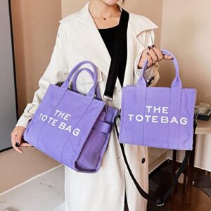 JQAliMOVV Canvas Tote Bag for Women - Medium Travel Tote Bag Purse with Zipper Fashion Shoulder Crossbody Bag Handbag (Purple)