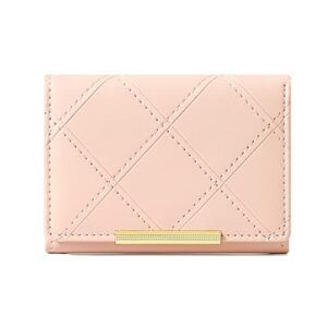 sunwel fashion women rhombus embroidery wallets mini short wallet pocket wallet credit card holder id/photo window for women girls (pink)