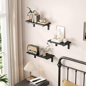 EZFurni Floating Shelves Wood for Wall,Set of 3 Rustic Floating Shelves for Storage,Wider Shelving Wall Mounted for Kitchen, Bedroom, Bathroom,Black