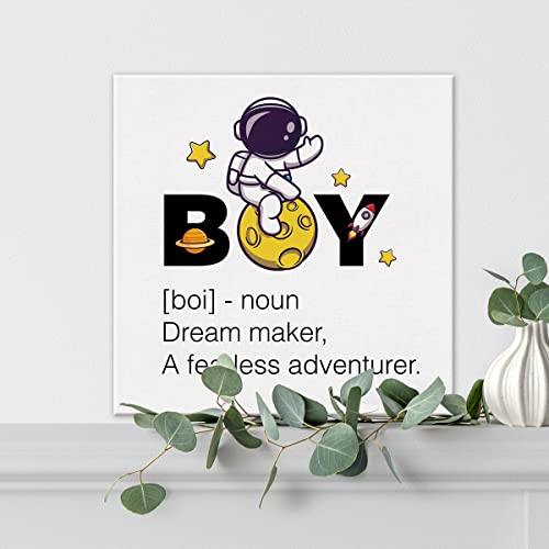 Lameila Inspirational Space Nursery Sign Wall Art Prints Canvas Painting Space Astronaut Boy Definition Print Home Kids Bedroom Playroom Decor 8" x 8"