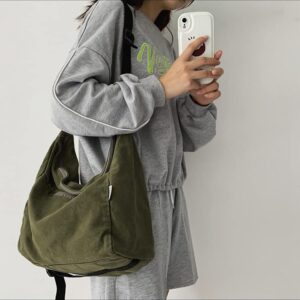 Aesthetic Boho Canvas Crossbody Bag Tote Bag, Women Girls Y2k Harajuku Grunge Shoulder Bag Large Retro Handbag