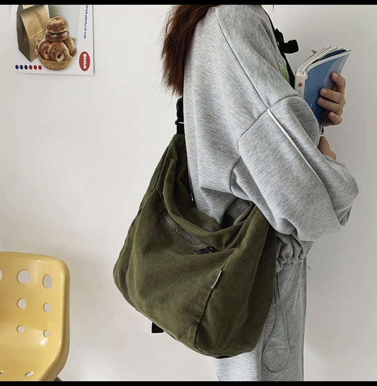 Aesthetic Boho Canvas Crossbody Bag Tote Bag, Women Girls Y2k Harajuku Grunge Shoulder Bag Large Retro Handbag