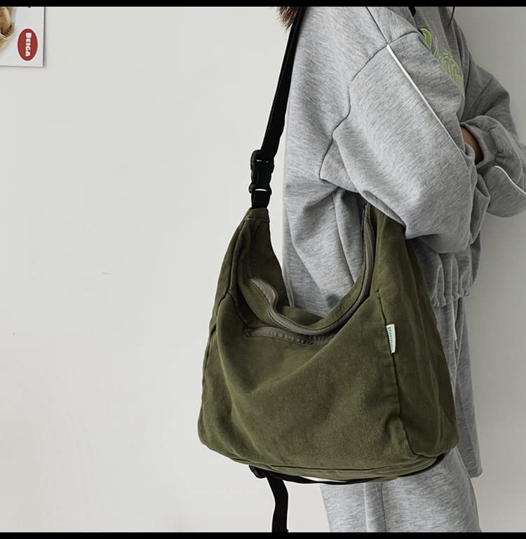 Aesthetic Boho Canvas Crossbody Bag Tote Bag, Women Girls Y2k Harajuku Grunge Shoulder Bag Large Retro Handbag