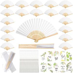 100 set folding fans wedding fans bamboo hand held sandalwood fans with thank you cards, tassels and gift bags for wedding guests party favors bridal shower dancing church home decoration