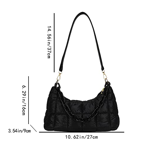 Quilted Puffer Handbag Padded Puffy Purse for Women Clutch Purse Lightweight Winter Down Cotton Padded Hobo Handbag for Office, Travel, School