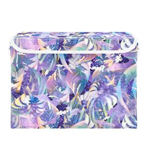 kigai storage basket butterfly purple storage boxes with lids and handle, large storage cube bin collapsible for shelves closet bedroom living room, 16.5×12.6×11.8 in