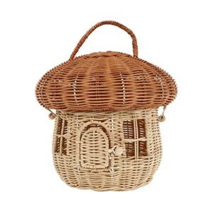 fomiyes photo gift rattan hand woven storage basket, mushroom shape storage basket with lid, decorative woven basket for home shelf kids room girl toys