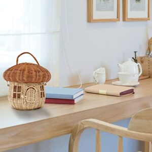 FOMIYES Photo Gift Rattan Hand Woven Storage Basket, Mushroom Shape Storage Basket with Lid, Decorative Woven Basket for Home Shelf Kids Room Girl Toys