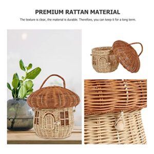 FOMIYES Photo Gift Rattan Hand Woven Storage Basket, Mushroom Shape Storage Basket with Lid, Decorative Woven Basket for Home Shelf Kids Room Girl Toys