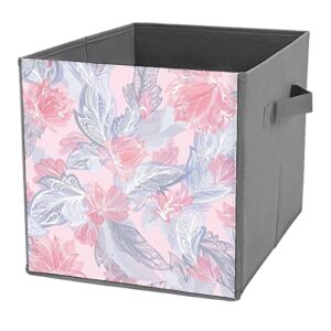 damtma romantic feathers collapsible storage cubes red grey pink pattern 10.6 inch fabric storage bins storage cubes with handles basket storage organizer for clothes pet toys