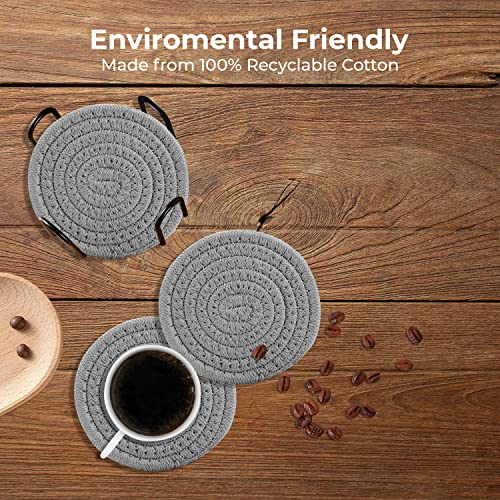 Avalon Cute Coaster Set of 6 Pcs, Super Absorbent Drink Coaster for Desk, Heat Resistant Coaster for Work Desk and Coffee Tabletop Protection Farmhouse Coaster for Home Decor (Light Grey, 4.3 Inches)