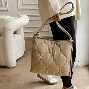 Large Quilted Tote Handbag Down Padding Top-Handle Bag Purse Slouchy Fashion Tote Bag for Women