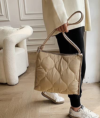 Large Quilted Tote Handbag Down Padding Top-Handle Bag Purse Slouchy Fashion Tote Bag for Women