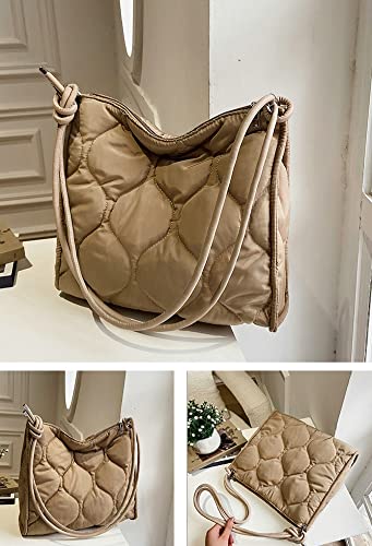 Large Quilted Tote Handbag Down Padding Top-Handle Bag Purse Slouchy Fashion Tote Bag for Women