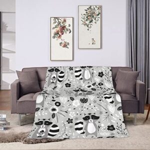 Cute Raccoon Throw Blanket Super Soft Warm Bed Blankets for Couch Bedroom Sofa Office Car, All Season Cozy Flannel Plush Blanket for Girls Boys Adults, 60"X50"